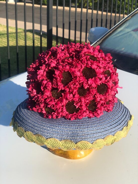Rare Vintage Jax Hatz SF Floral Topiary Dome Straw Cocktail Hat MCM Style Retro main image 9